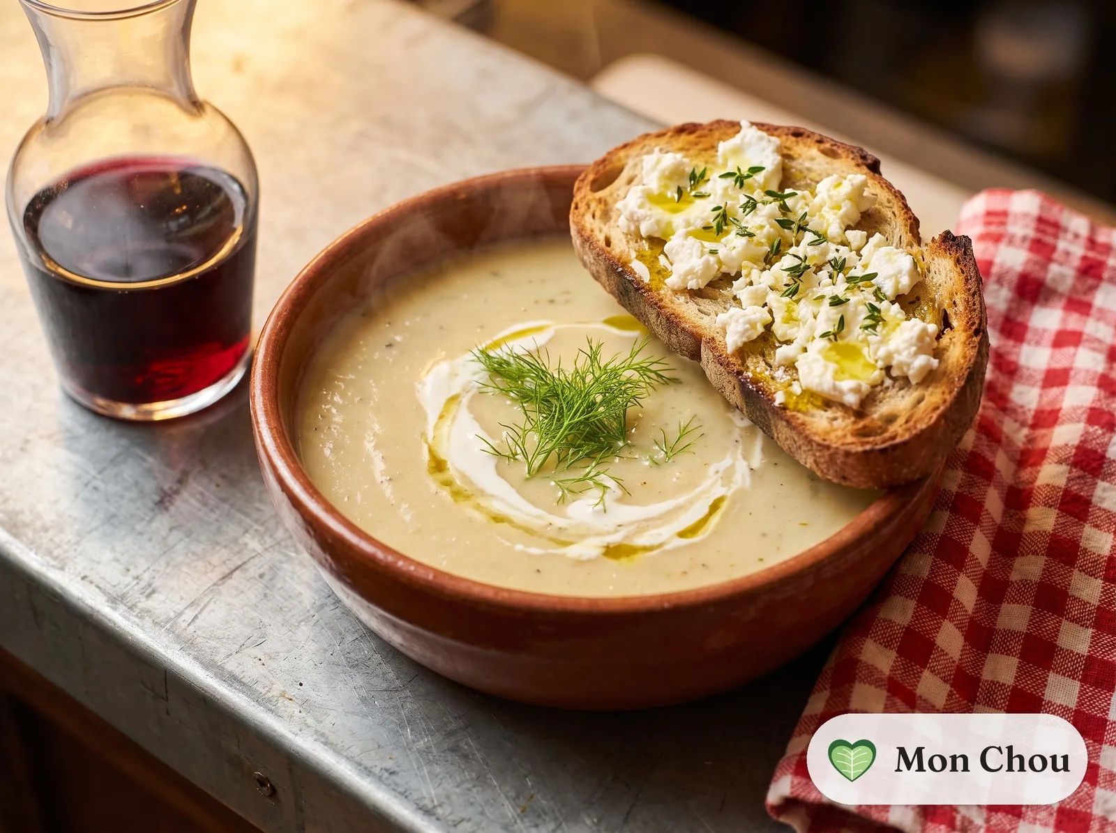 Velouté de fenouil et tartines au chèvre
