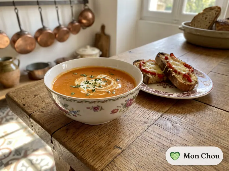 Velouté de poivrons rouges et tartines grillées