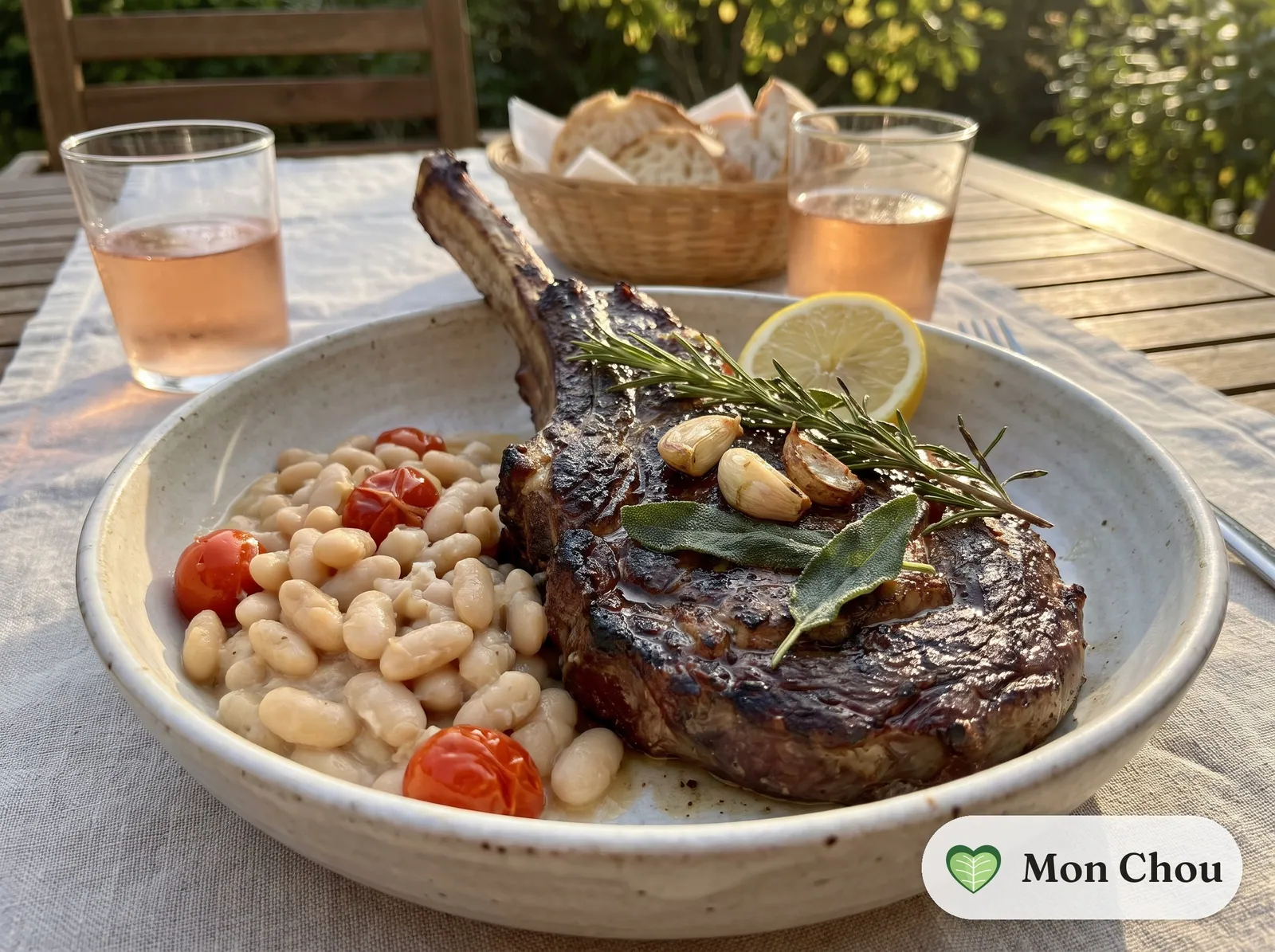 Florentine steak with white beans and sage