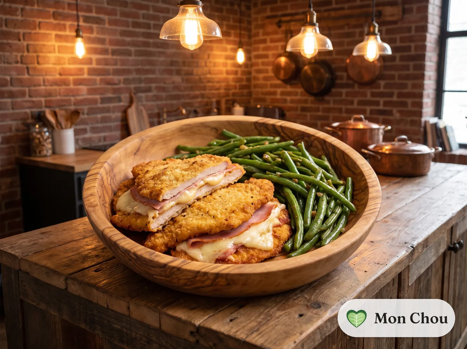 Escalopes de poulet à la valdôtaine et haricots verts