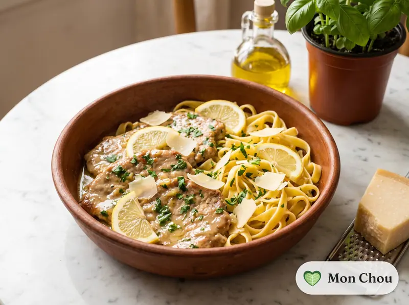 Kalbspiccata mit Zitrone und Butternudeln