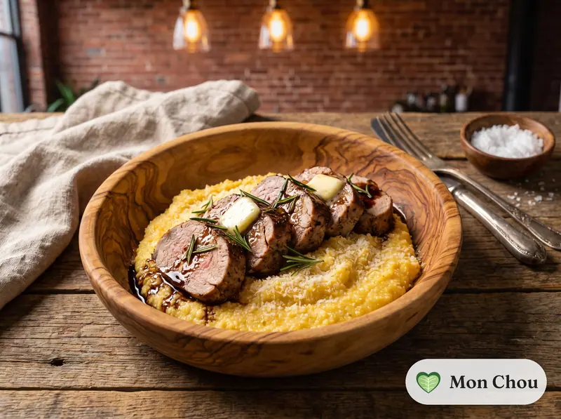 Balsamic glazed pork tenderloin with creamy polenta