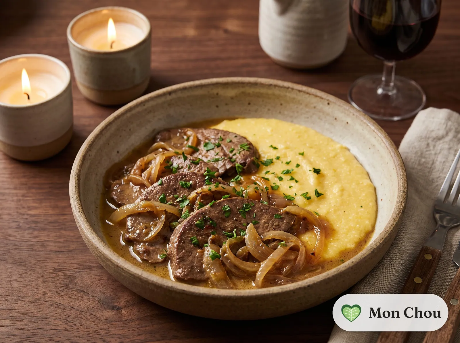 Foie de veau à la vénitienne et polenta