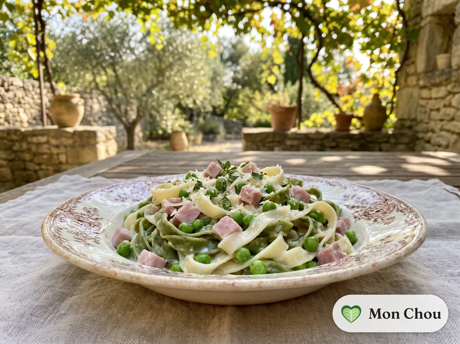 Paglia e fieno with peas and ham