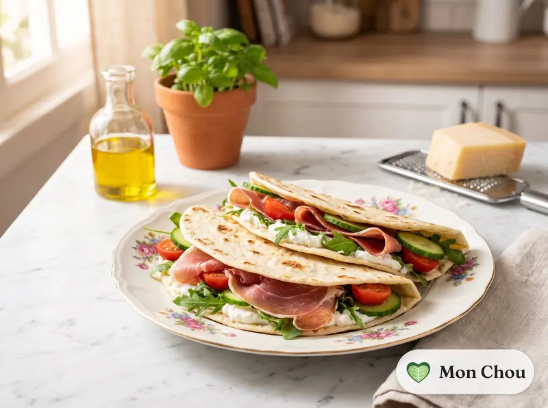 Piadinas au jambon cru et roquette