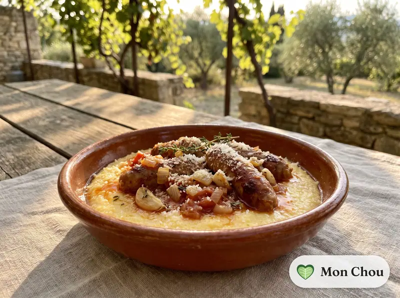 Polenta et saucisses en sauce tomate
