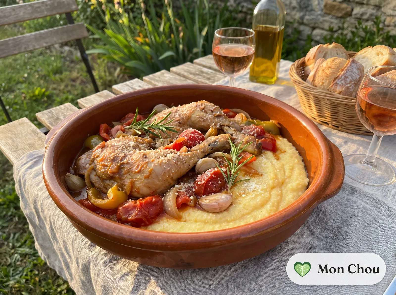 Poulet alla cacciatora et polenta