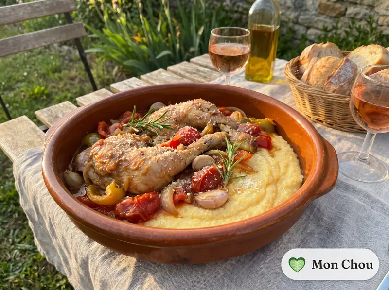 Poulet alla cacciatora et polenta