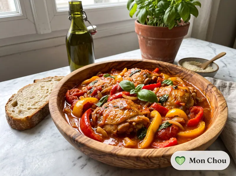 Chicken with Roman style peppers and bread