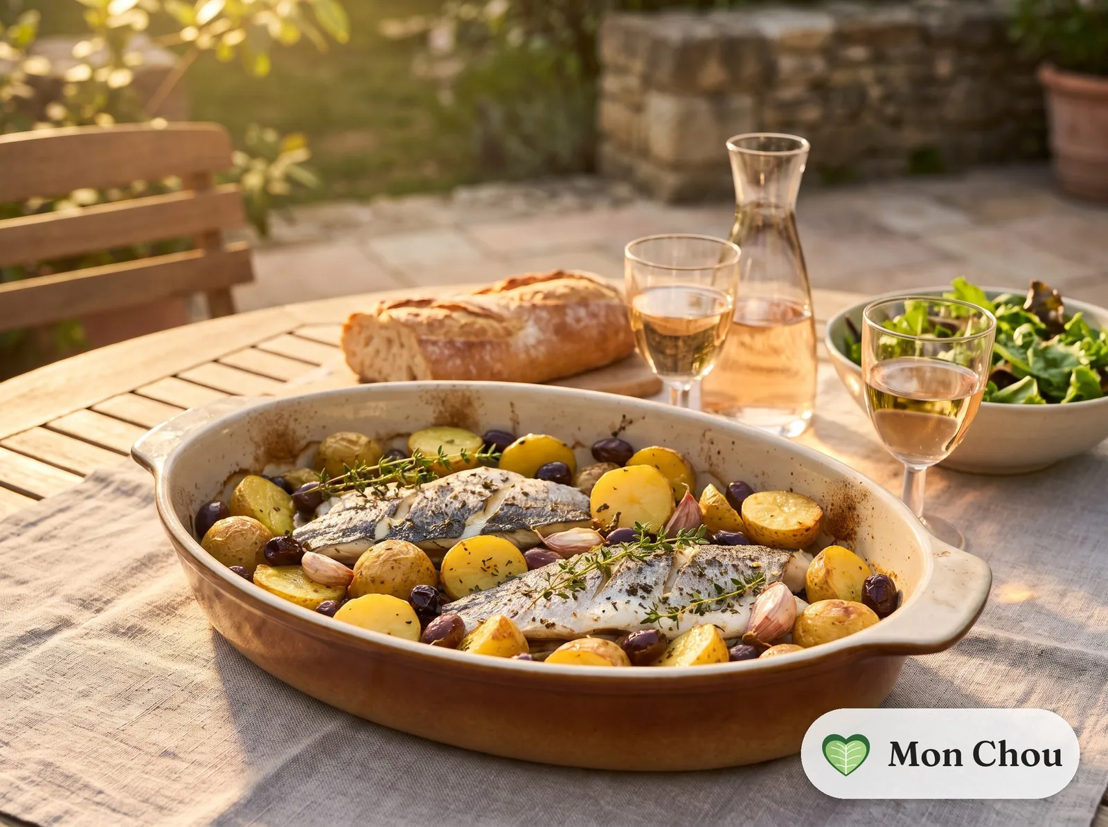 Bar à la ligure, olives et pommes de terre