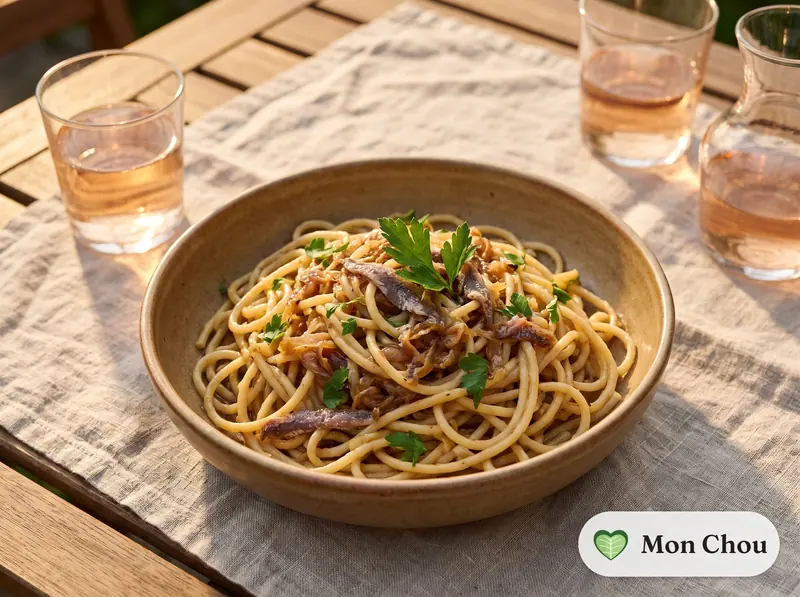 Bigoli aux anchois et oignons