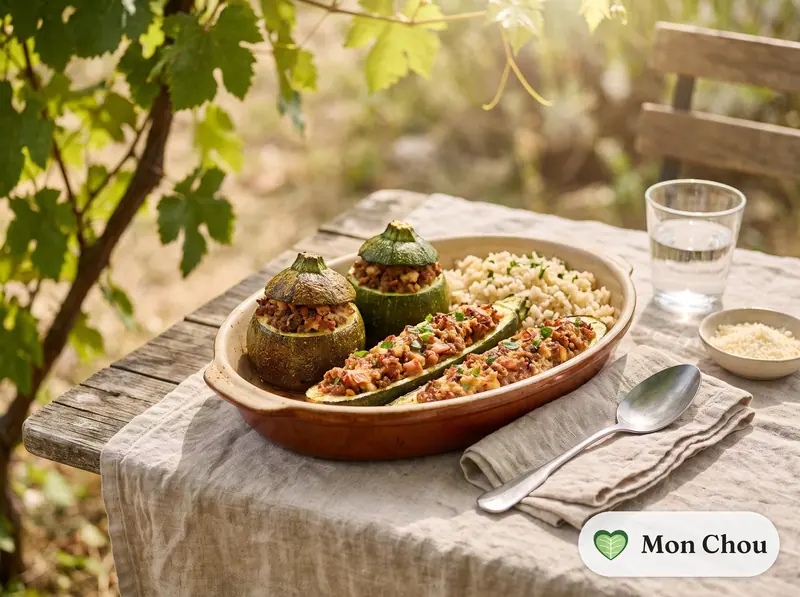 Courgettes farcies à la ligure et riz
