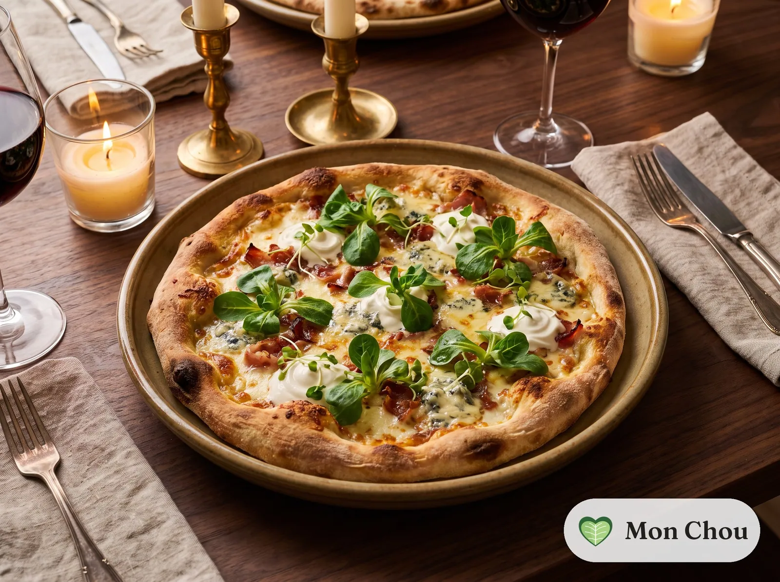 Speck Gorgonzola Pizza mit Salat