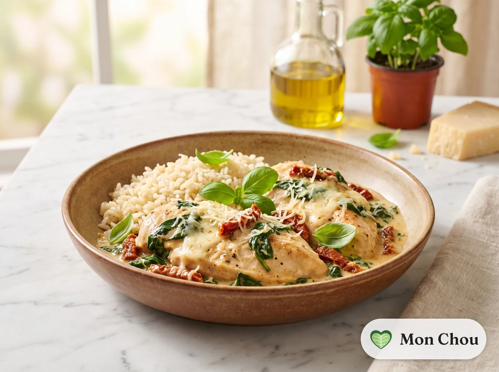 Creamy Tuscan chicken with rice
