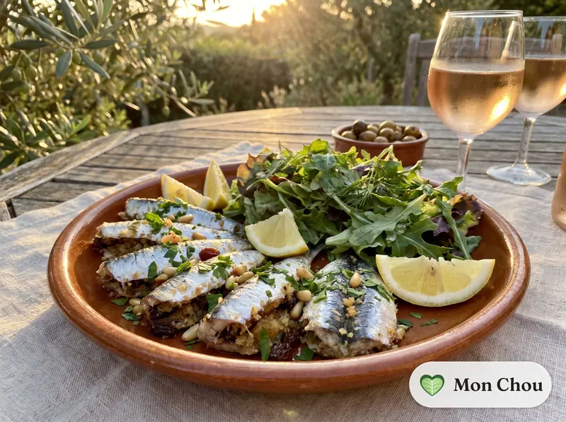 Sardines à la beccafico et salade