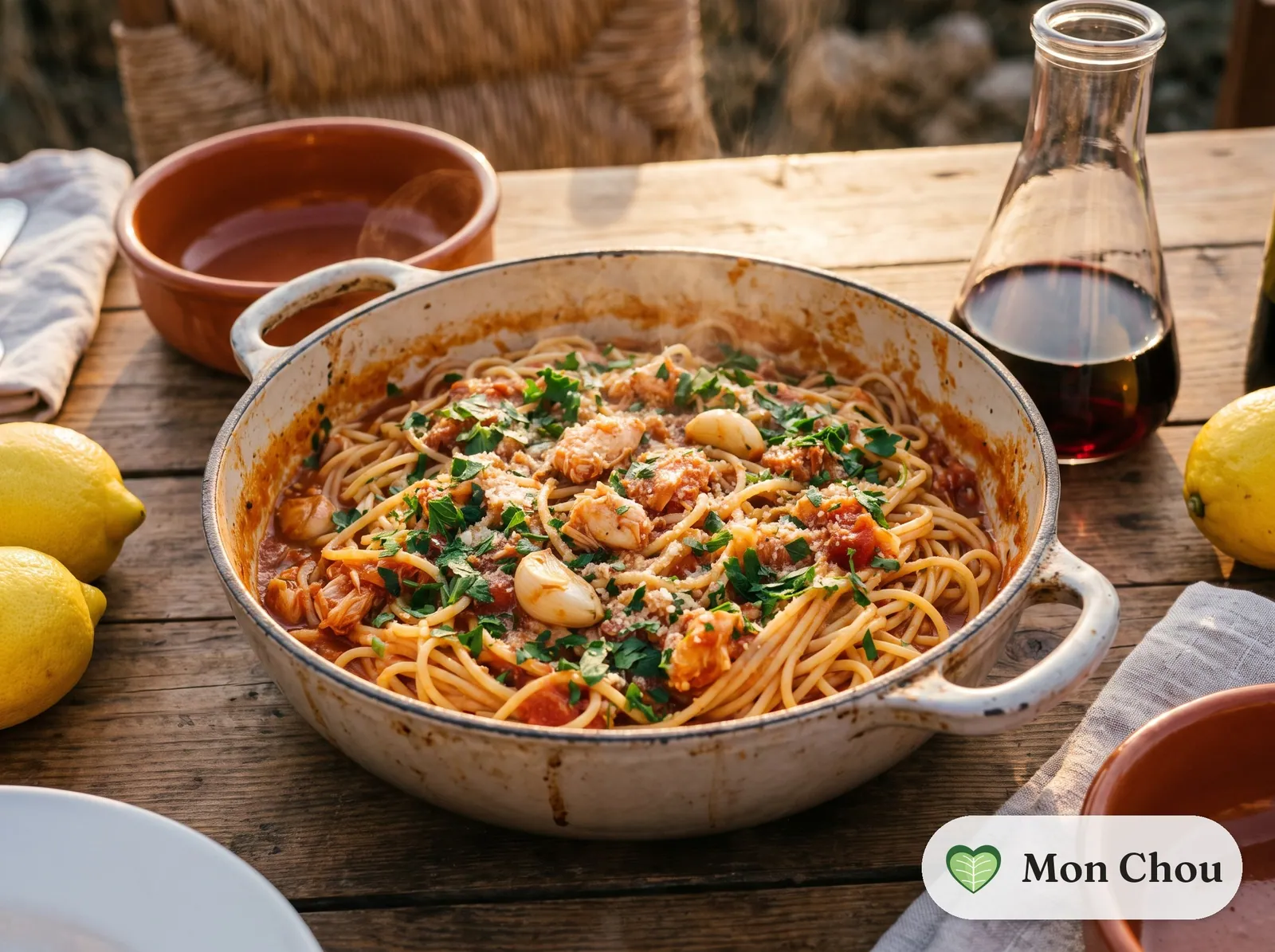 Spaghetti au crabe et à la tomate