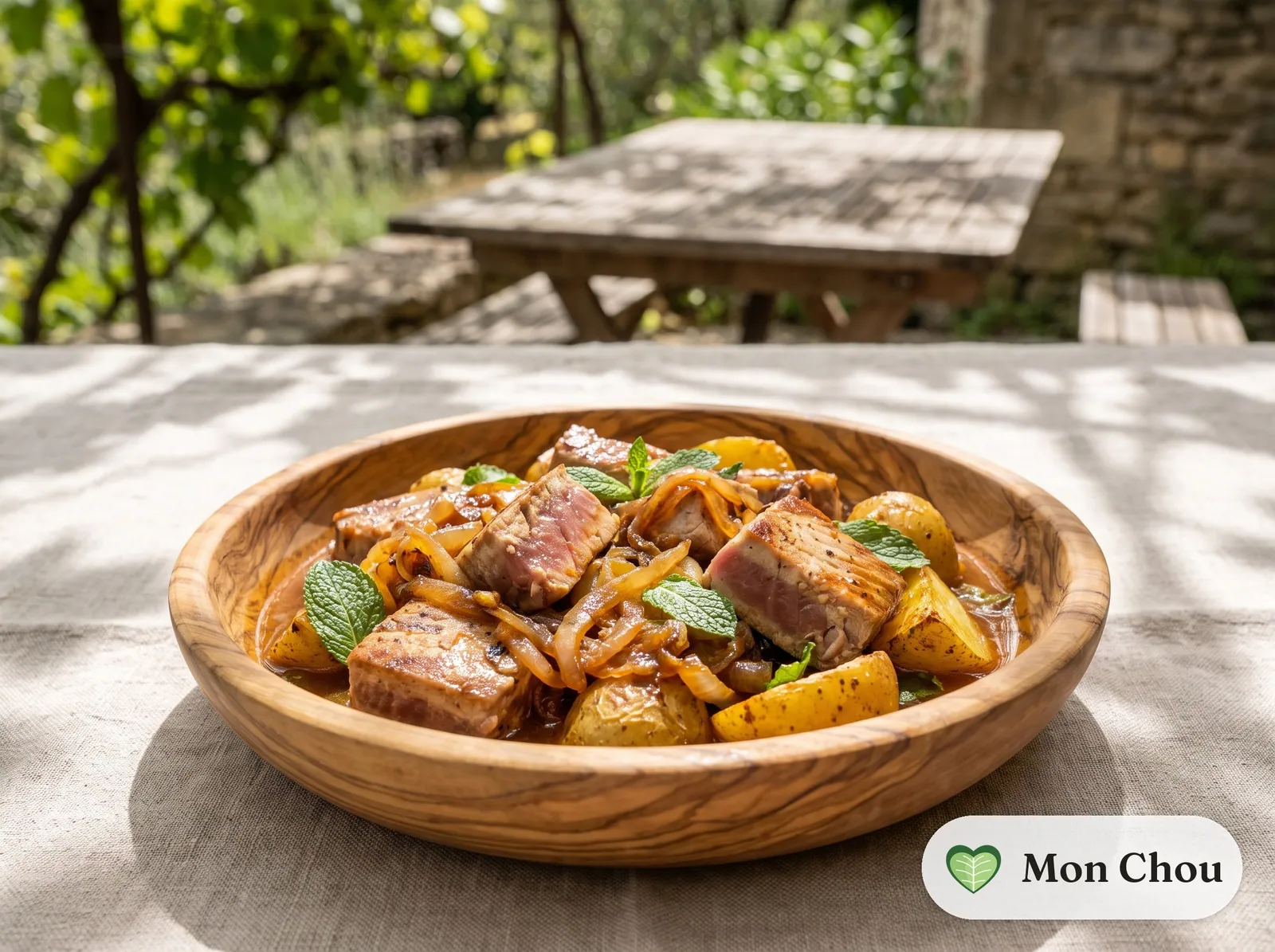 Sweet and sour tuna with onions and potatoes