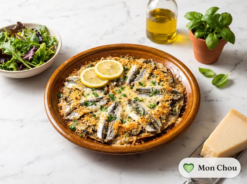 Tortiera d&rsquo;anchois et salade