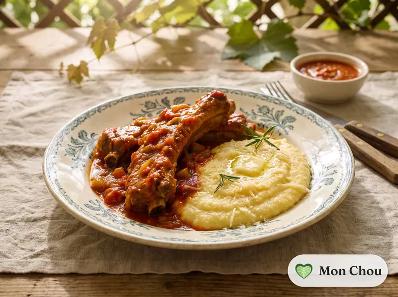Travers de porc en sauce tomate et polenta