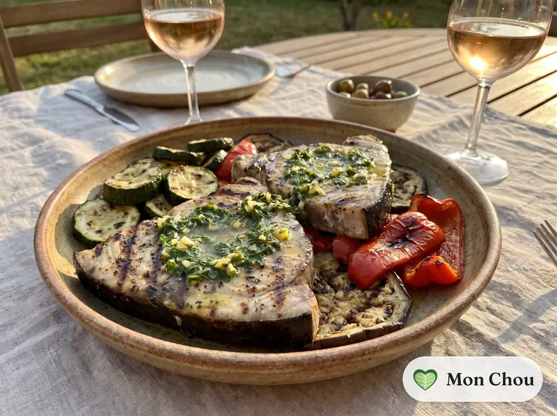 Espadon grillé au salmoriglio et légumes grillés