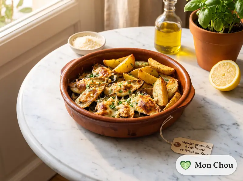 Moules gratinées à l&rsquo;italienne et frites au four