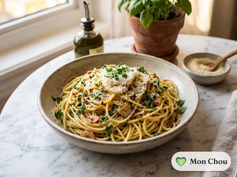 Spaghetti aglio e olio with chili flakes