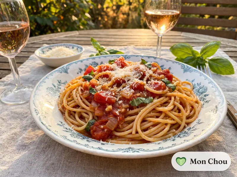 Spaghetti à la tomate fraîche et au basilic