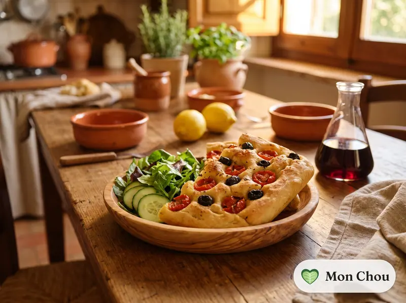 Focaccia aux tomates cerises et olives