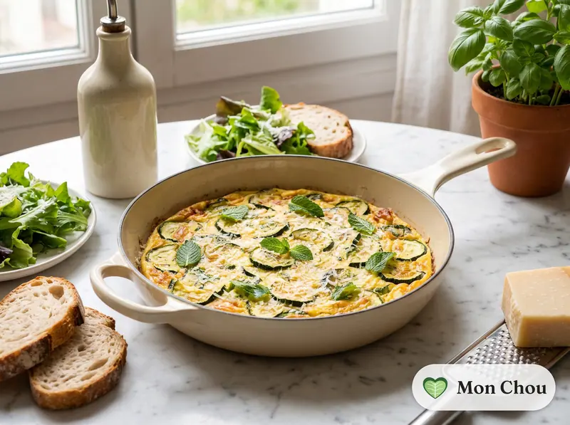 Frittata aux courgettes et salade