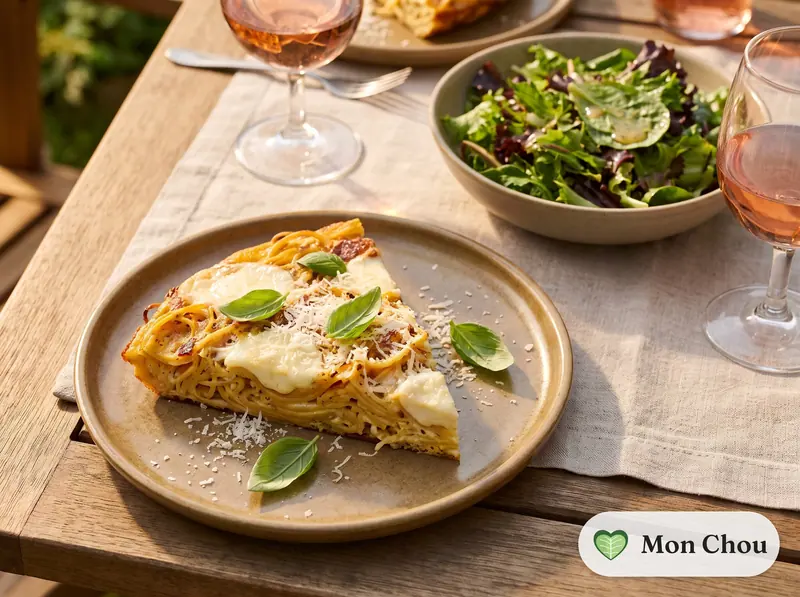 Frittata de pâtes et salade