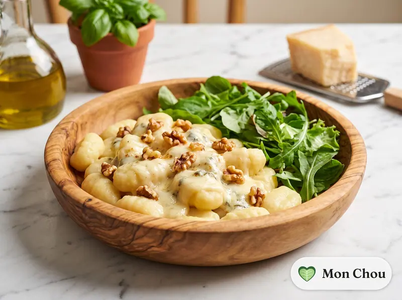 Gnocchi with gorgonzola sauce and salad