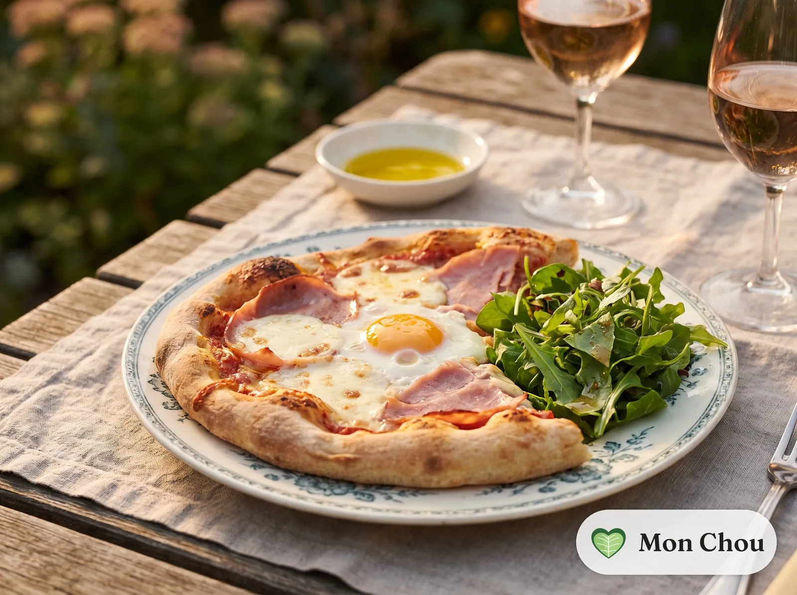 Pizza Bismarck et salade