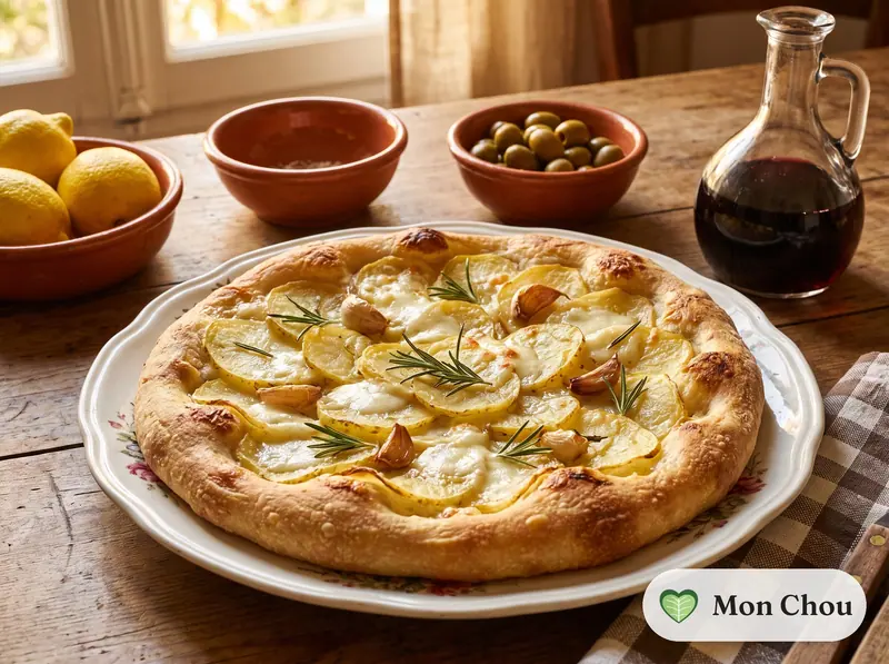 White pizza with potatoes and rosemary