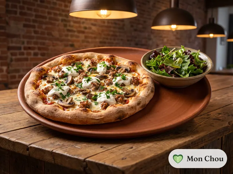 Pizza boscaiola et salade