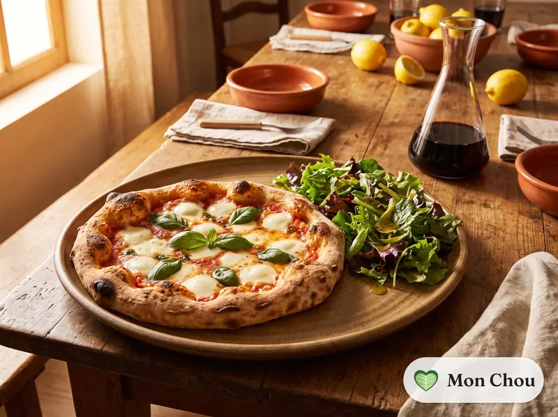 Pizza margherita et salade