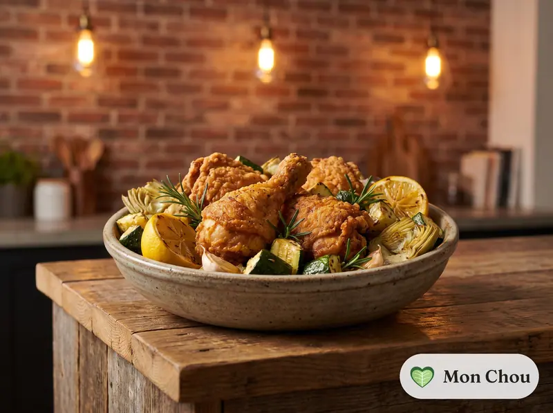 Poulet frit à la toscane et légumes frits