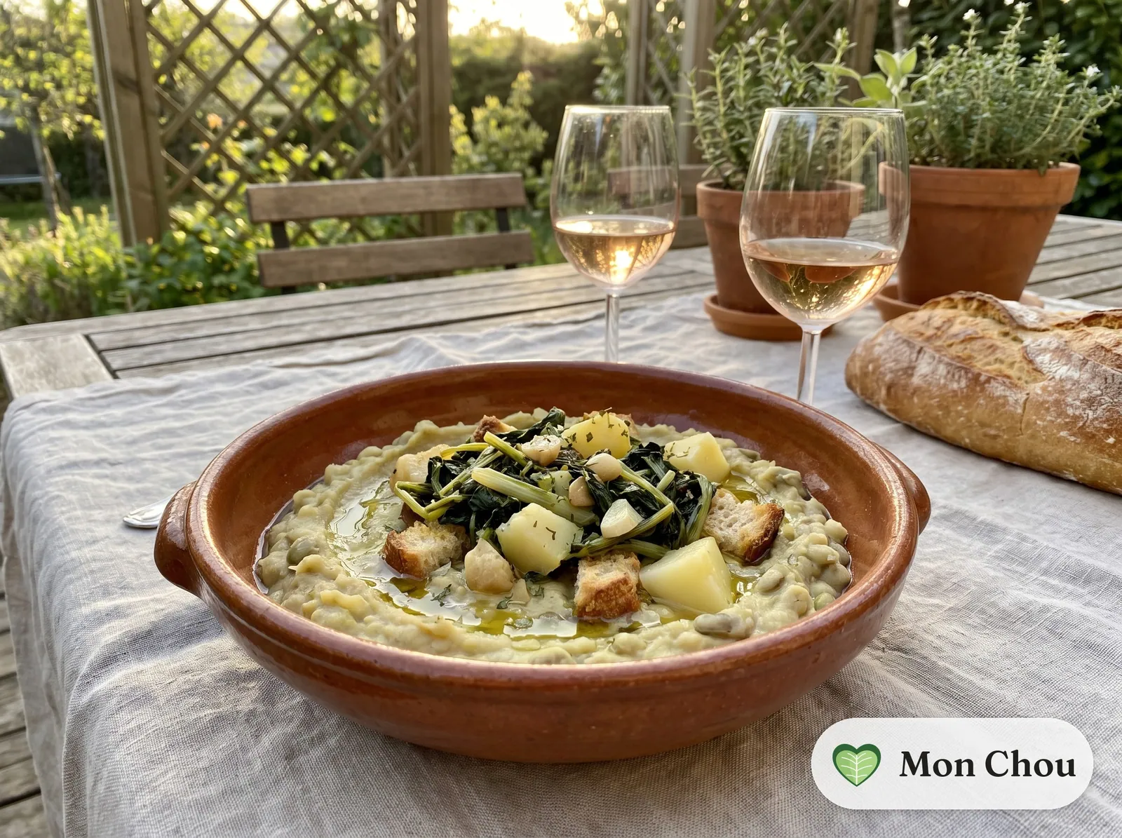 Purée de fèves et chicorée