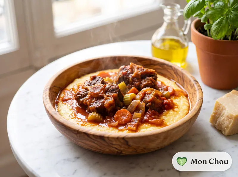 Queue de bœuf à la vaccinara et polenta