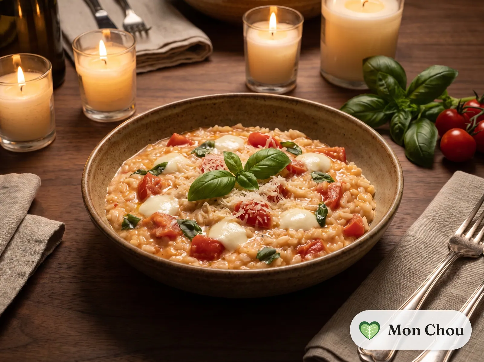 Tomaten Basilikum Risotto mit Mozzarella
