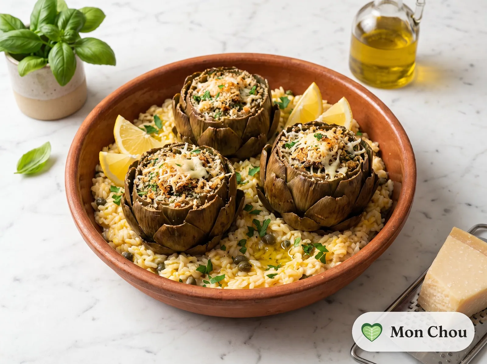 Artichauts farcis à la sicilienne et riz