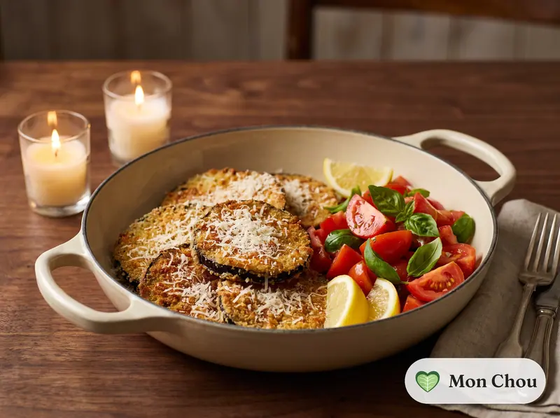 Aubergines panées à la milanaise et salade de tomates