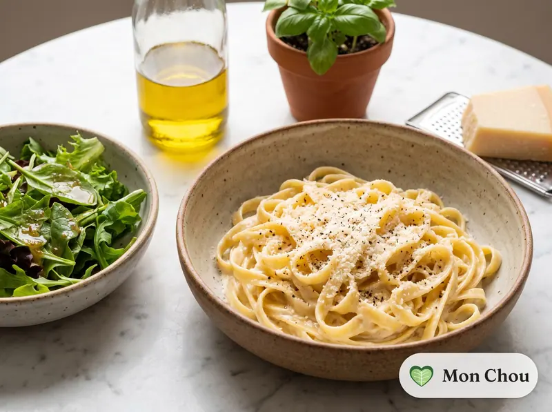 Fettuccine Alfredo et salade verte