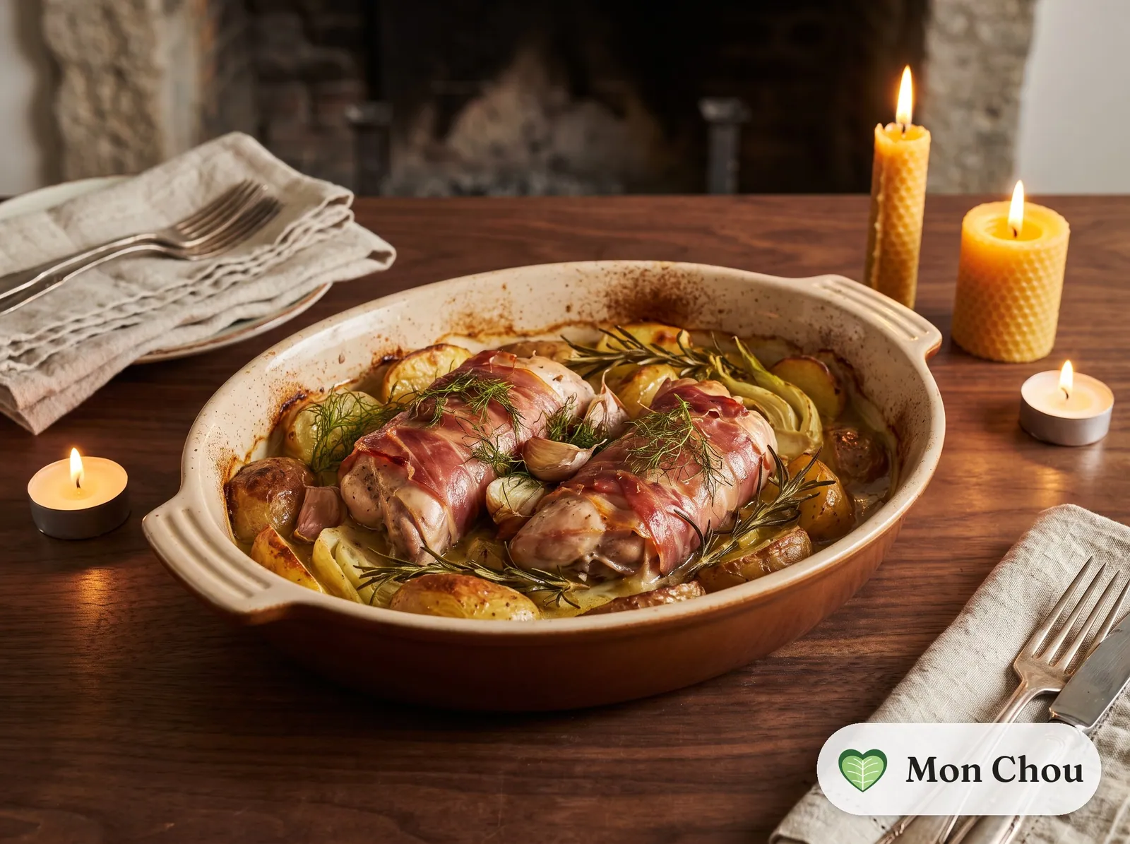 Italian style porchetta rabbit with potatoes