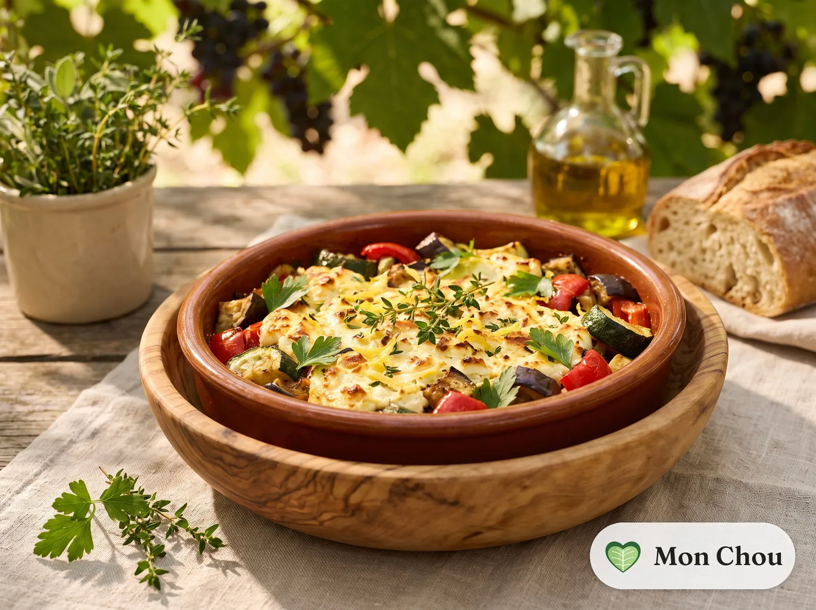 Baked ricotta with herbs and roasted vegetables
