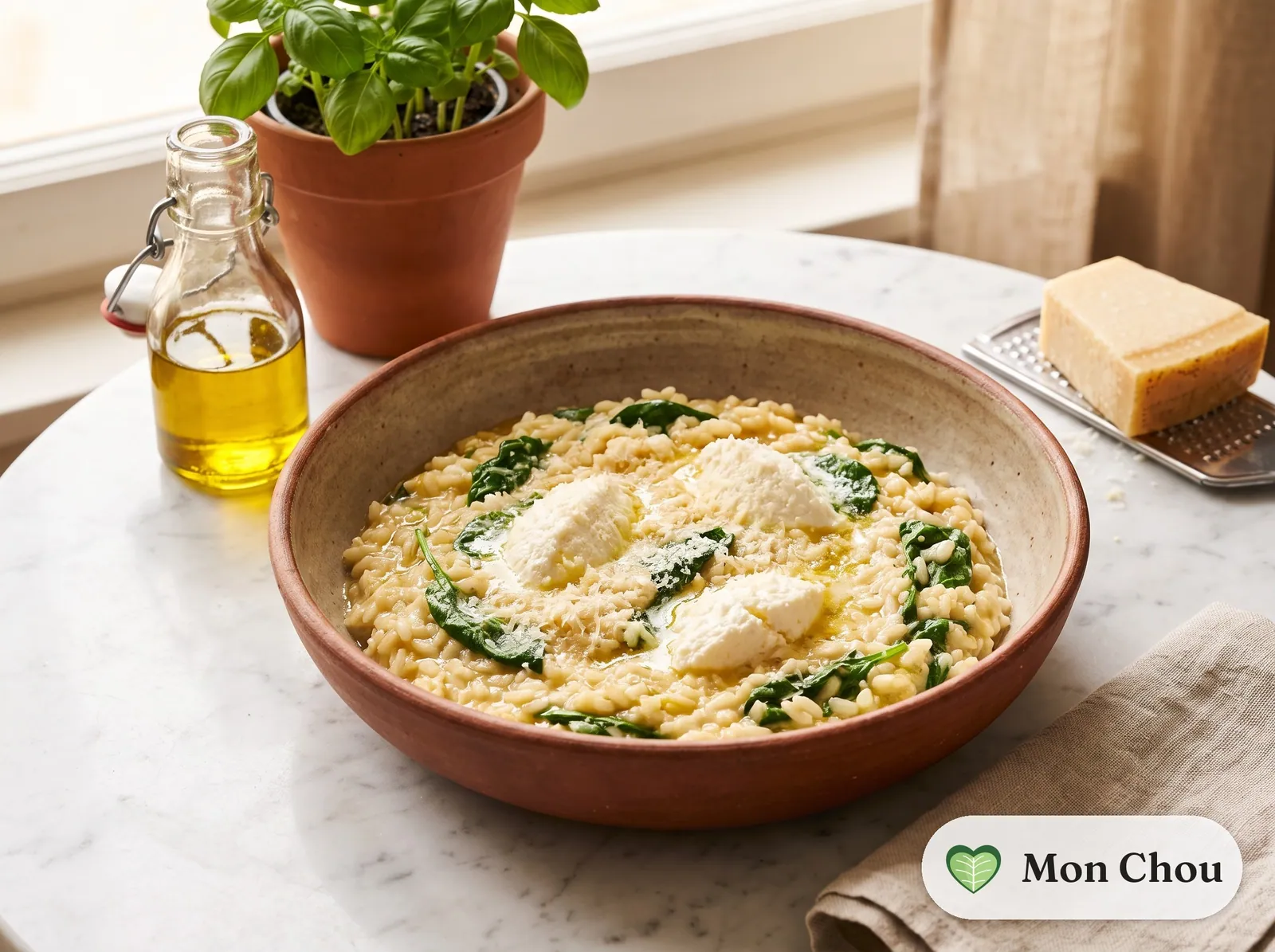 Spinat Risotto mit Ricotta