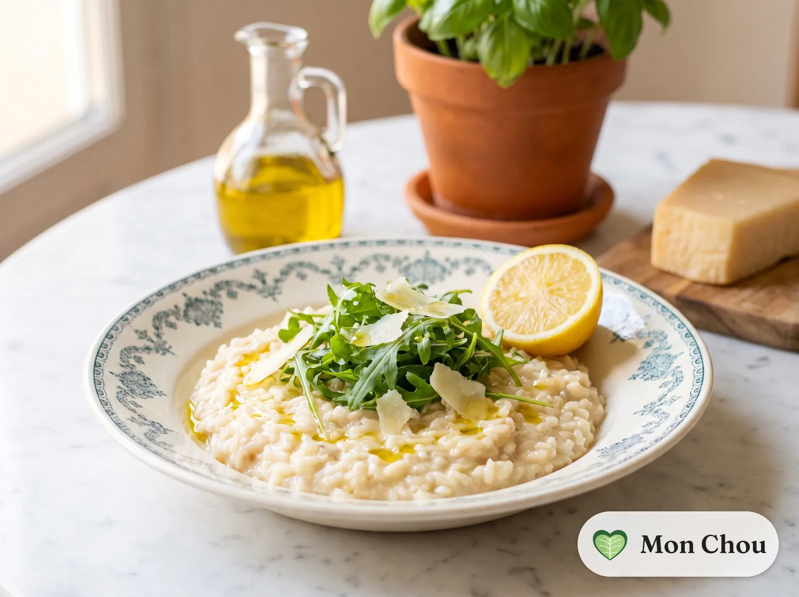 Prosecco risotto with arugula salad