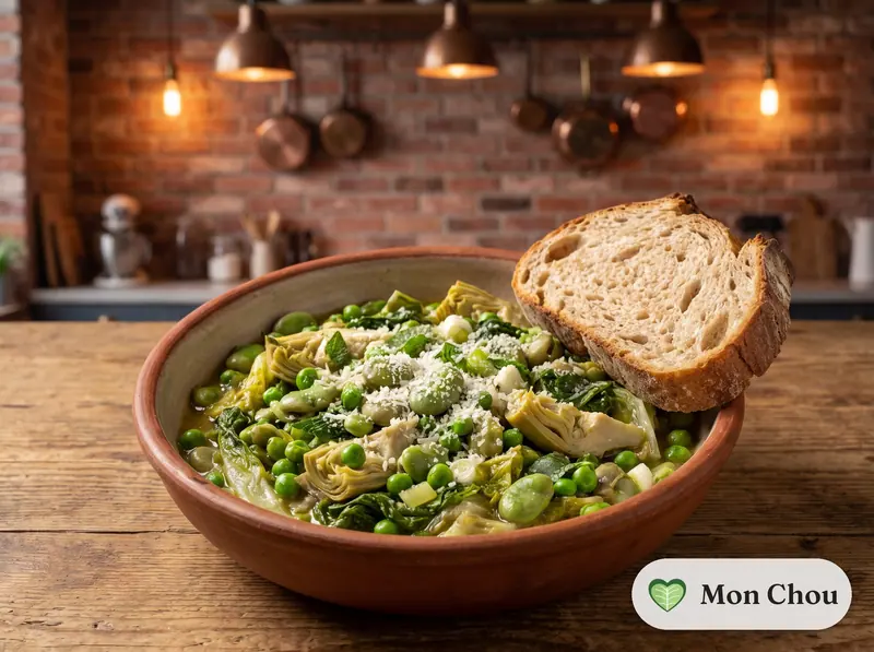 Vignarola romaine et pain