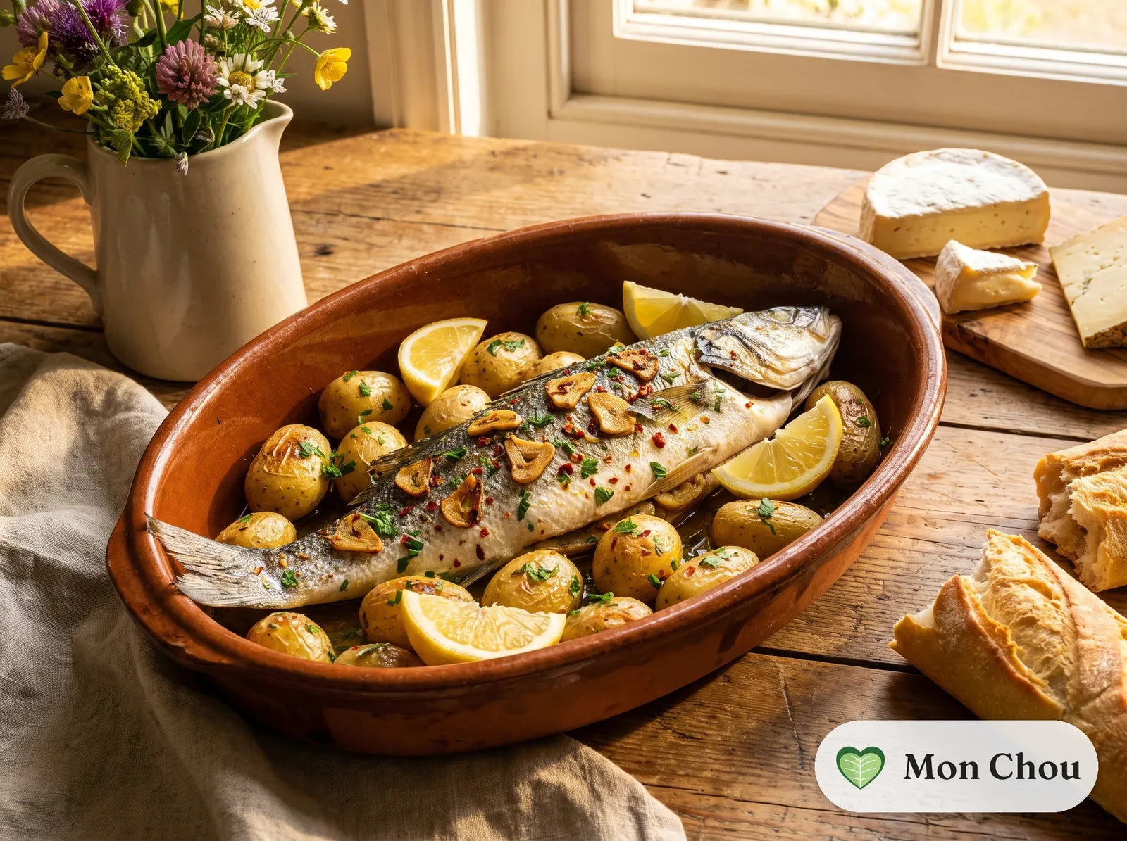 Bar à la donostiarra et pommes de terre