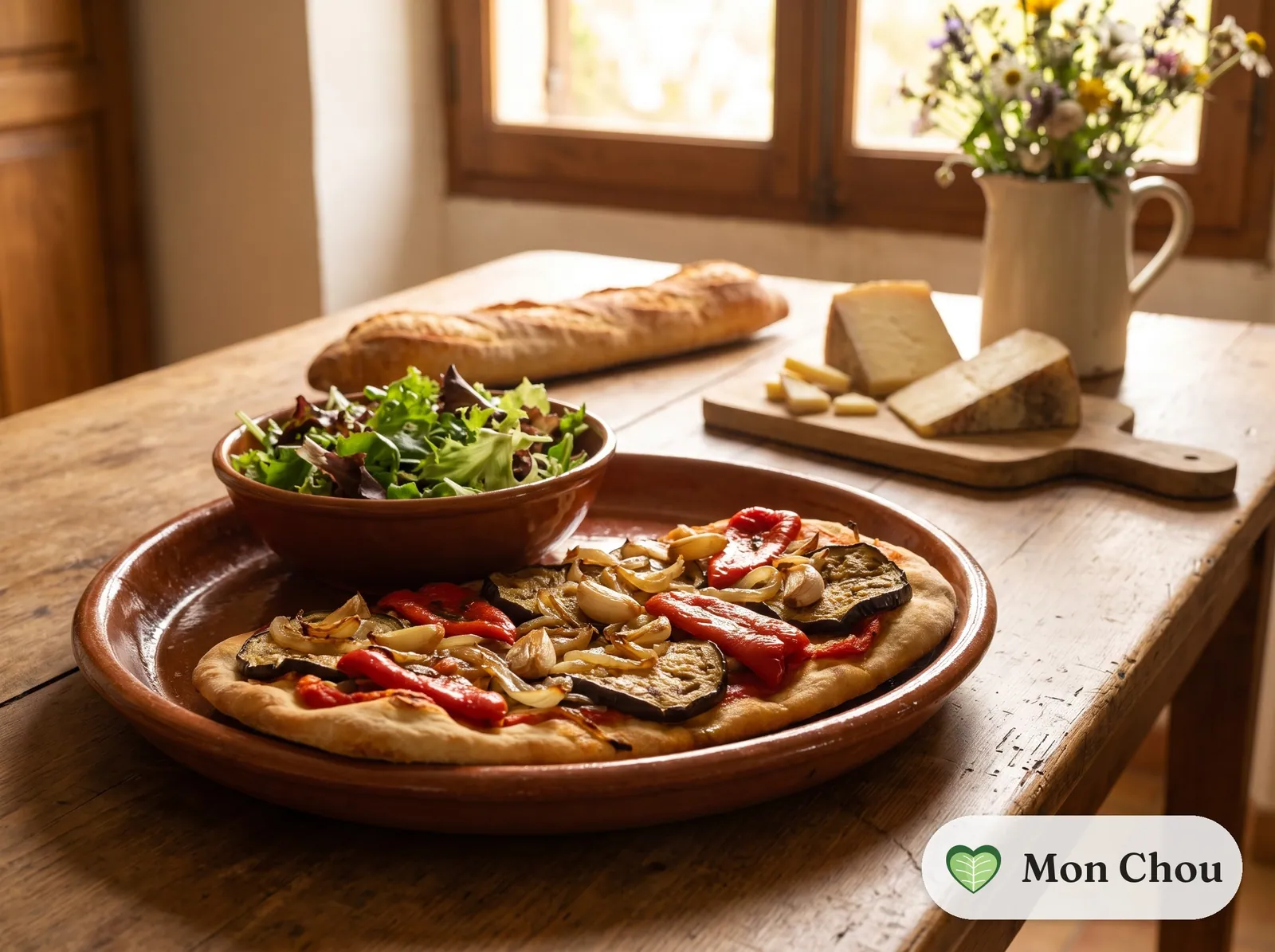 Catalan coca de recapte with green salad