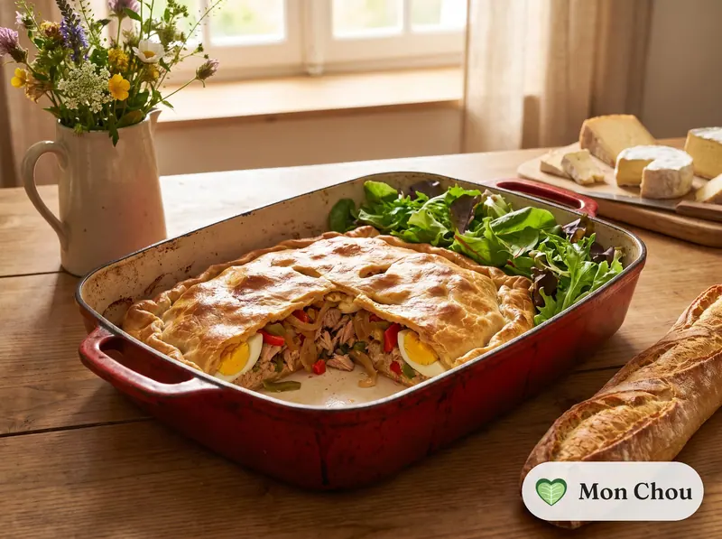 Galicische Thunfisch Empanada mit grünem Salat